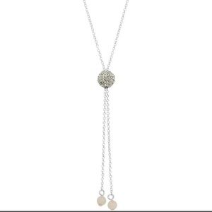 Rose Quartz Crystal Fireball Lariat Necklace Silver Plated